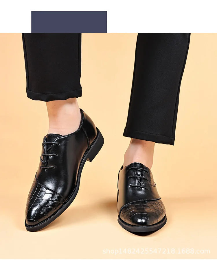 Luxury Leather Shoes for Men Brand Derby Shoes for Men Pointed Toe Lace-up Men's Formal Shoes Handmade Business Footwear 2024
