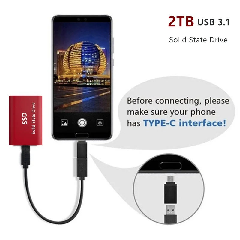 1.8" Disco Duro Externo USB 3.0 Type C Ssd External Hard Drive 500GB 1TB 2TB for Laptops Desktop