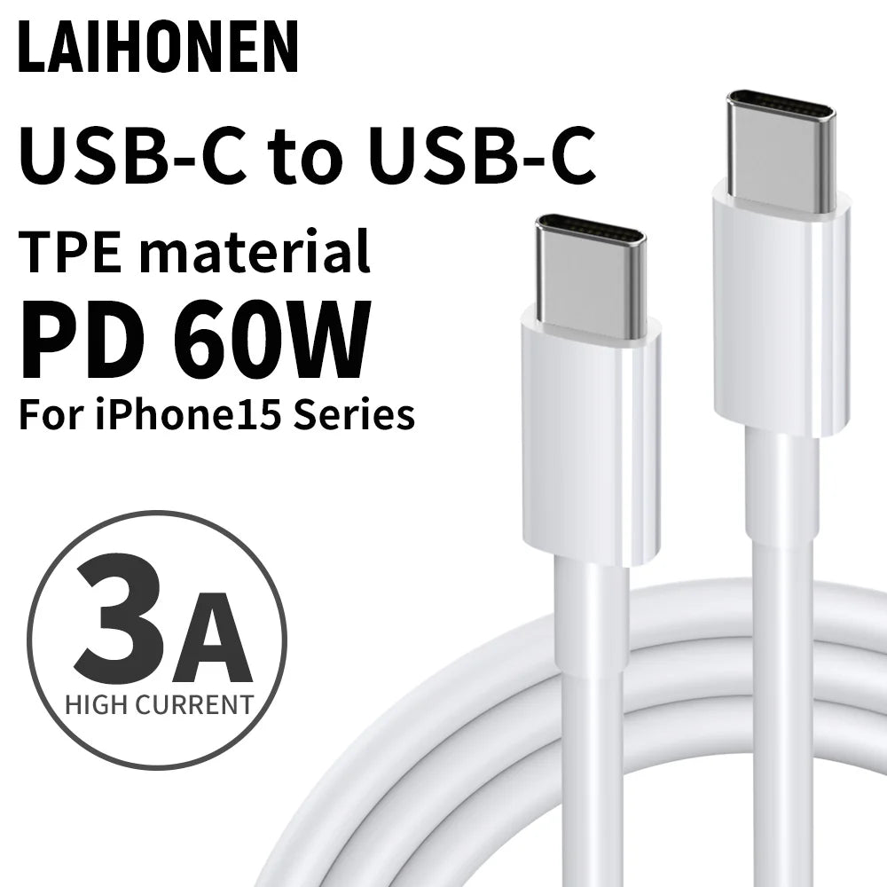 USB C to USB C 1 Pack 60W USB C Cable 1m 2m 3m C to C Cable Fast Charging for MacBook Pro/MacBook for iPhone 16 Pro Ma