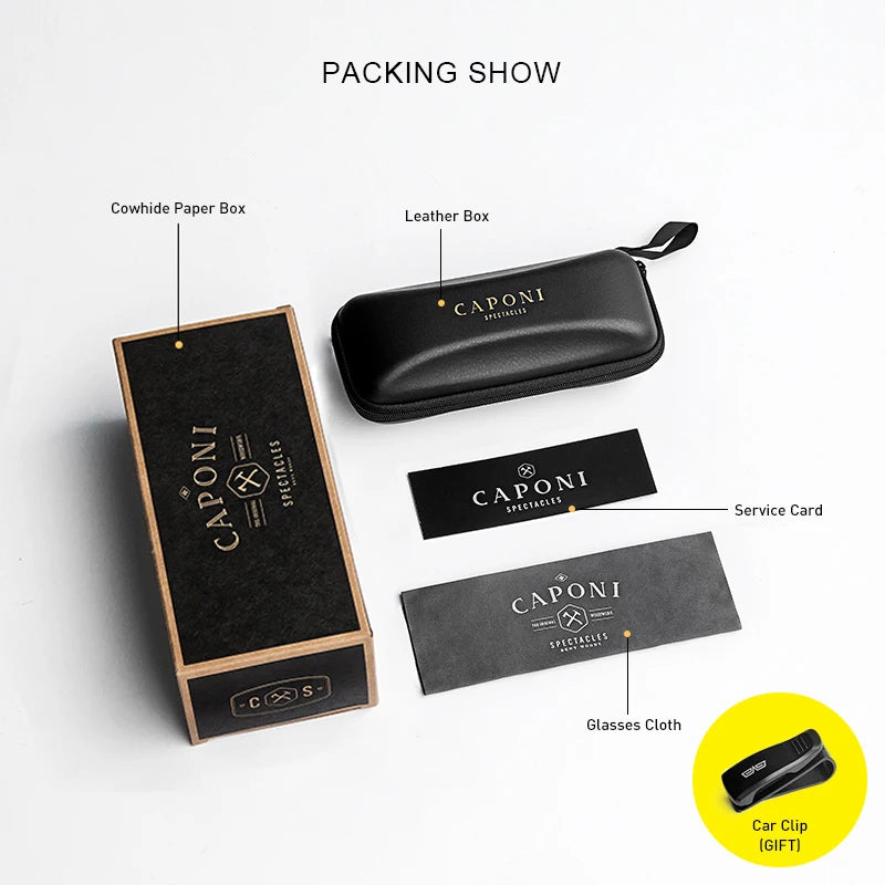 CAPONI Square Sun Glasses For Men Photochromic Polarized Rimless Sunglasses Classic Design High Quality Eyewear UV400 BS7467