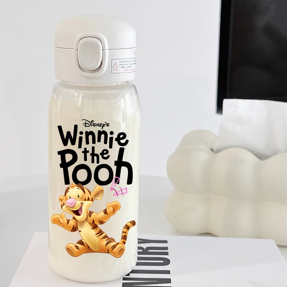 Pooh Bear Mickey Mouse 600ml Cartoon Water Bottle Portable Cute Straw Cup Kids Leak-proof Drinking Jug Outdoor Camping Travel