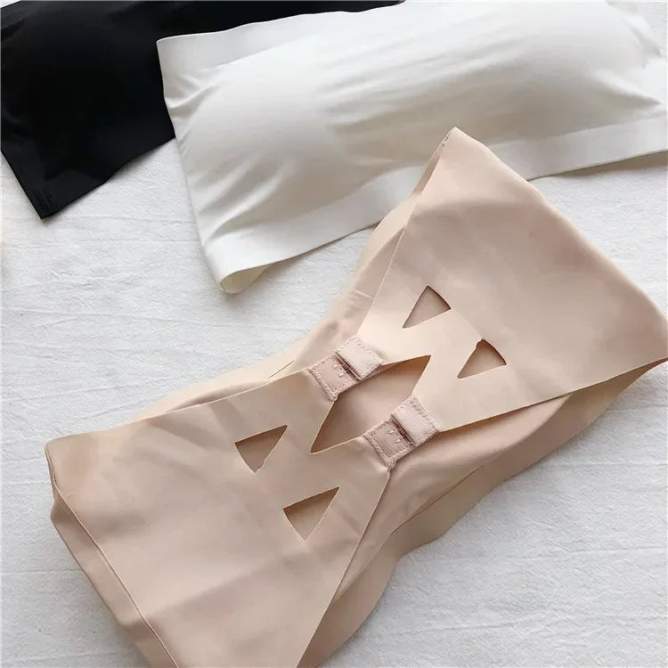 Ice Silk Strapless Bra Girls Seamless Crop Tube Top Bralette for Women Soft Sexy Bras Large Size Bustier Tops Summer Underwear