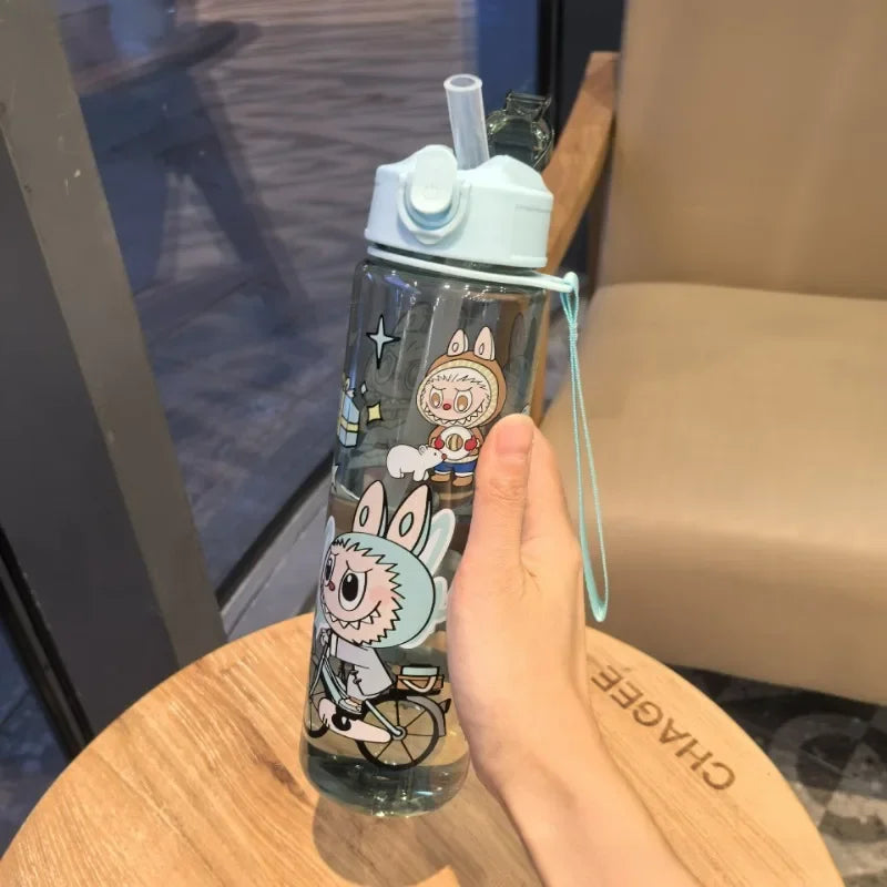 Travel Portable 800Ml Cartoon Labubu Water Bottle with Straw - High-Capacity and Great Kids Birthday Gift