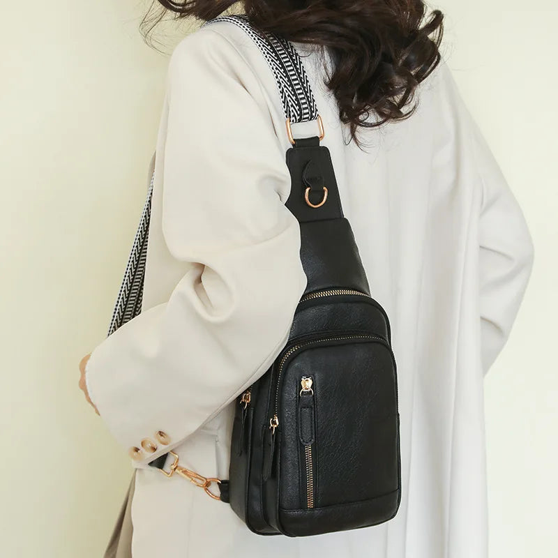 Retro Style Women's Fashion Chest Bag Multilayer Large Capacity Female Shoulder Bags Soft PU Leather Ladies Tote Purse Handbags