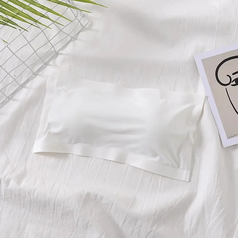 Ice Silk Strapless Bra Girls Seamless Crop Tube Top Bralette for Women Soft Sexy Bras Large Size Bustier Tops Summer Underwear