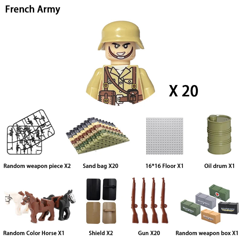 40pcs/batch WWII military characters WWII soldiers National army building blocks weapons Assembling bricks Children's toys