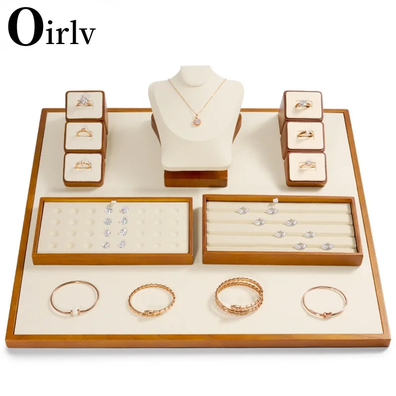Oirlv Wooden Jewelry Tray Set Bracelet Ring Display Props Sets Jewelry Organizer Holder Necklace Display Stand Jewelry Plate