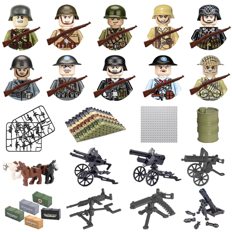 40pcs/batch WWII military characters WWII soldiers National army building blocks weapons Assembling bricks Children's toys