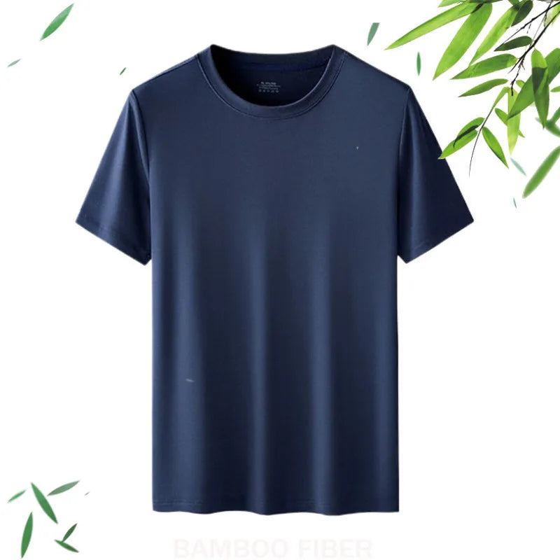 95% Bamboo Fiber Viscose Undershirt Men Short Sleeve Tshirt Summer New Navy Blue Man Clothing Solid Tops Tees Round Neck 2025