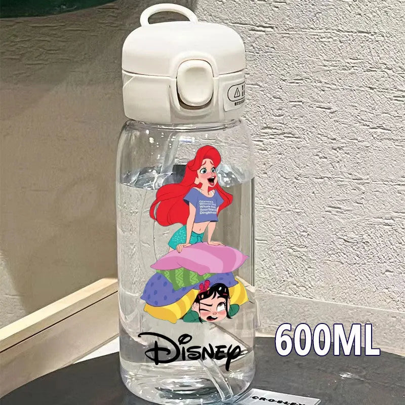 Straw 600/400ML Water Cup Princess Children Portable Plastic Mermaid Frozen Transparent Large Capacity Sport Water Bottle