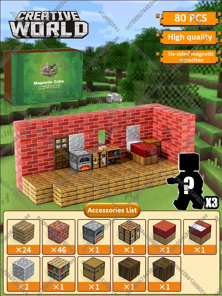 Magnetic Building Blocks Magnet Cube Mine World Set Toy STEM Sensory Montessori Stacking Cubes Construction Set Toy Holiday Gift