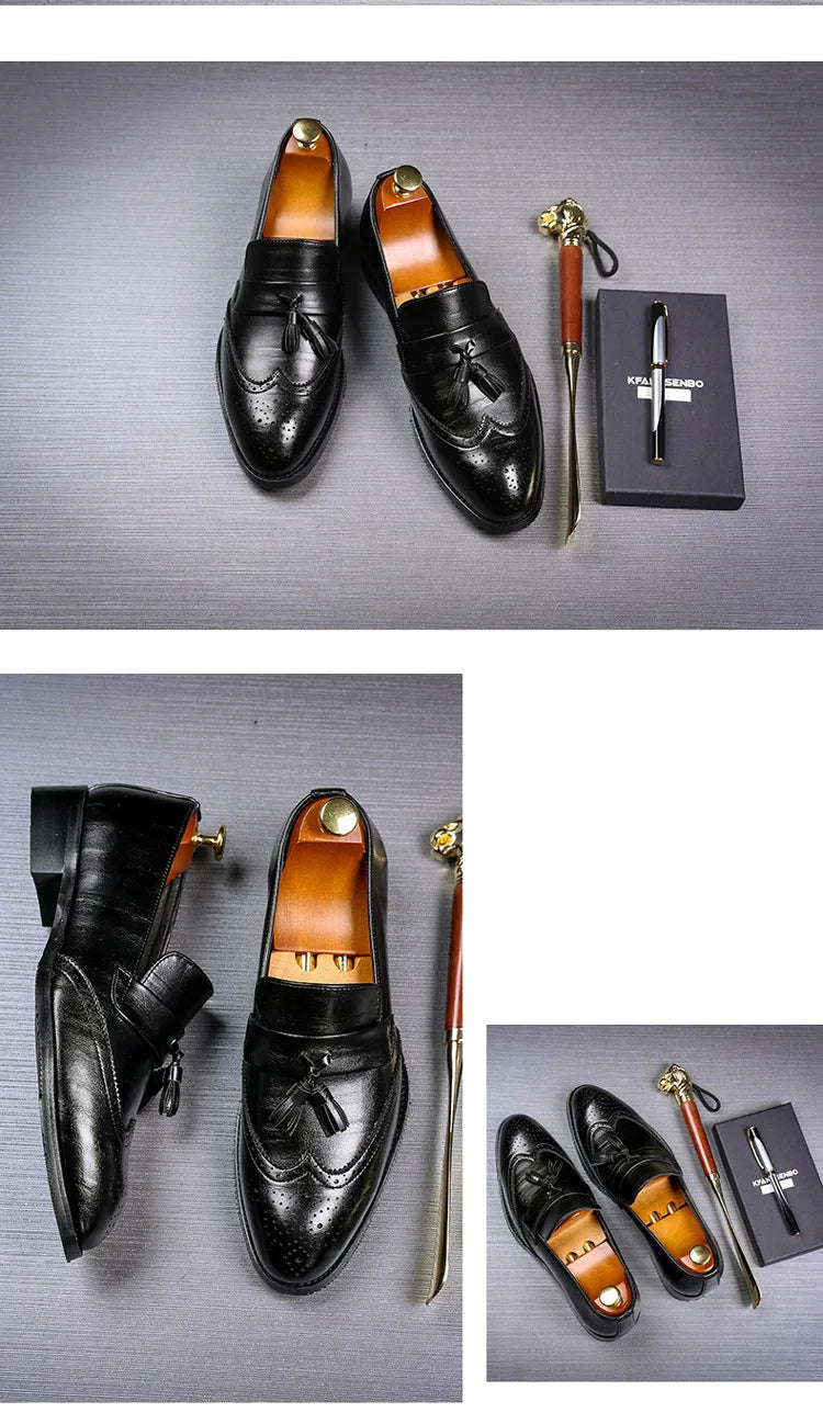 Luxury Men Leather Loafers designer Tassels Brogue Shoes Male Wedding Shoes Fashion High Quality Men Casual Shoes Big Size 37-48