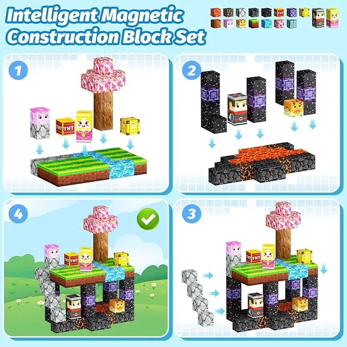 Magnetic Building Blocks Magnet Cube Mine World Set Toy STEM Sensory Montessori Stacking Cubes Construction Set Toy Holiday Gift
