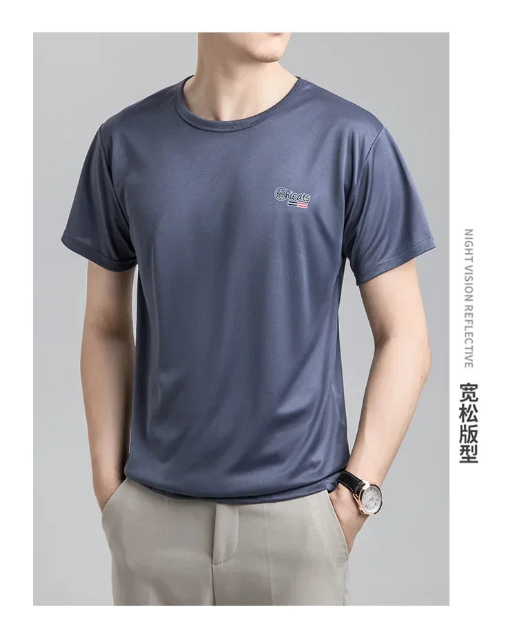 Summer Ice Silk T-shirt Men's Cold Short Sleeve O-neck Stretch Quick-drying Breathable Sports Shirt T Shirt Men