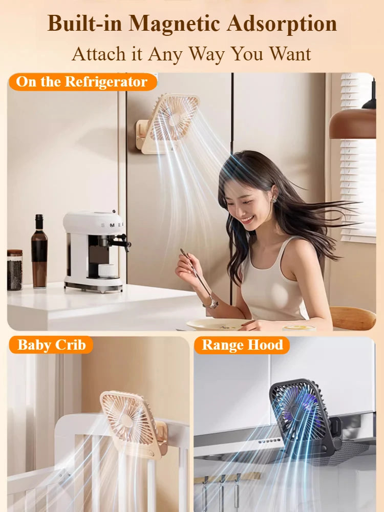 Eary Summer Portable Fans Magnetic Thin USB Rechargeable Air Cooling Fan 180° Adjustable 4-speed Cool Air for Home Office Study