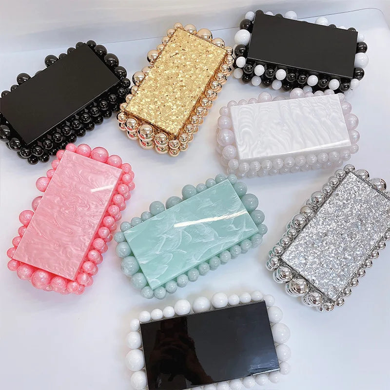 Acrylic Box Evening Clutch Purse Bags For Wedding Party Green/Purple Foil Beads Purses And Handbags Designer Bag