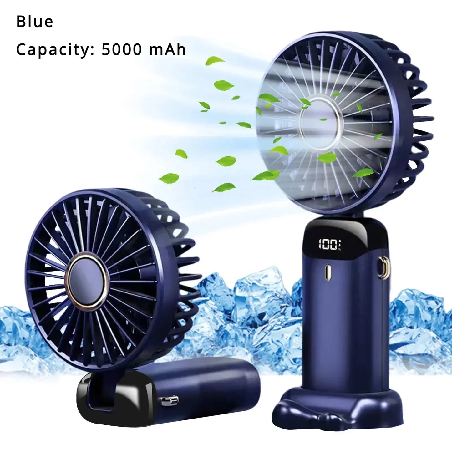 5000mAh Handheld Mini Fan Wireless USB Rechargeable Portable Digital Display Phone Holder Fan 5 Speed Foldable Neck Hanging Fans