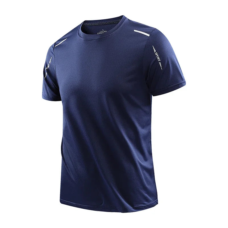 Men's Running Quick Drying T-shirts Breathable Hiking Fishing Tees Soft Elasticity Outdoor Sports Short Shirt Summer