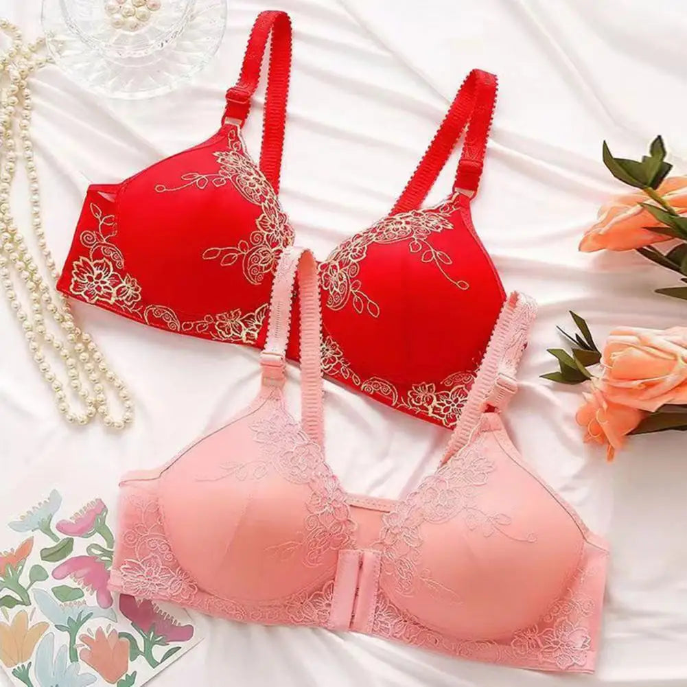 Front Closure Posture Corrector Bras Women Lace Jacquard Trim Seamless Bra Sexy Gathering Push Up Secondary Breast Shrinkage Bra