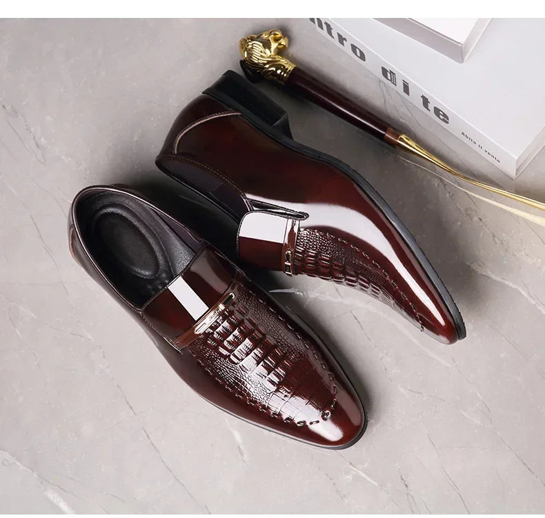 New 2024 Men Leather Shoes Business Classic Office Shoes for Men Crocodile Pattern Men Dress Shoes Breathable Brand Casual