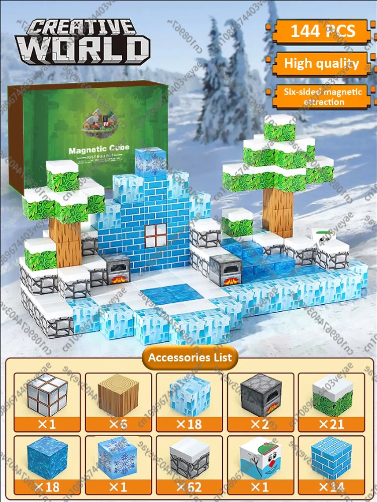 Magnetic Building Blocks Magnet Cube Mine World Set Toy STEM Sensory Montessori Stacking Cubes Construction Set Toy Holiday Gift