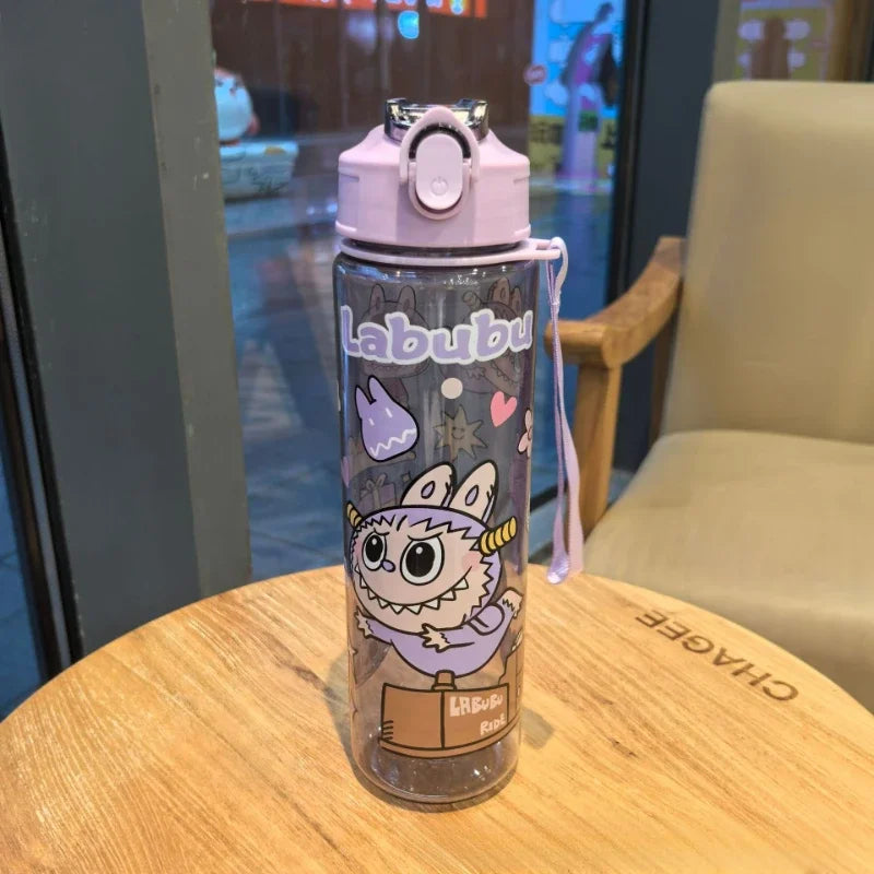 Travel Portable 800Ml Cartoon Labubu Water Bottle with Straw - High-Capacity and Great Kids Birthday Gift