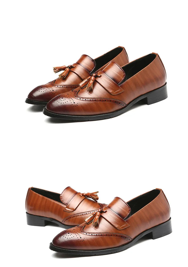 Luxury Men Leather Loafers designer Tassels Brogue Shoes Male Wedding Shoes Fashion High Quality Men Casual Shoes Big Size 37-48