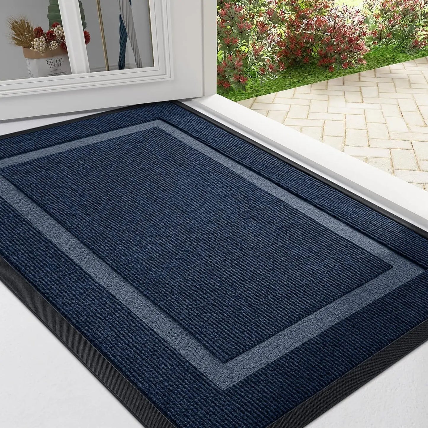 HAPIHAPPY Front Door Mat Indoor Outdoor Entrance Waterproof Sturdy Natural Rubber Fade Resistant Easy Clean Patio Porch Door Mat