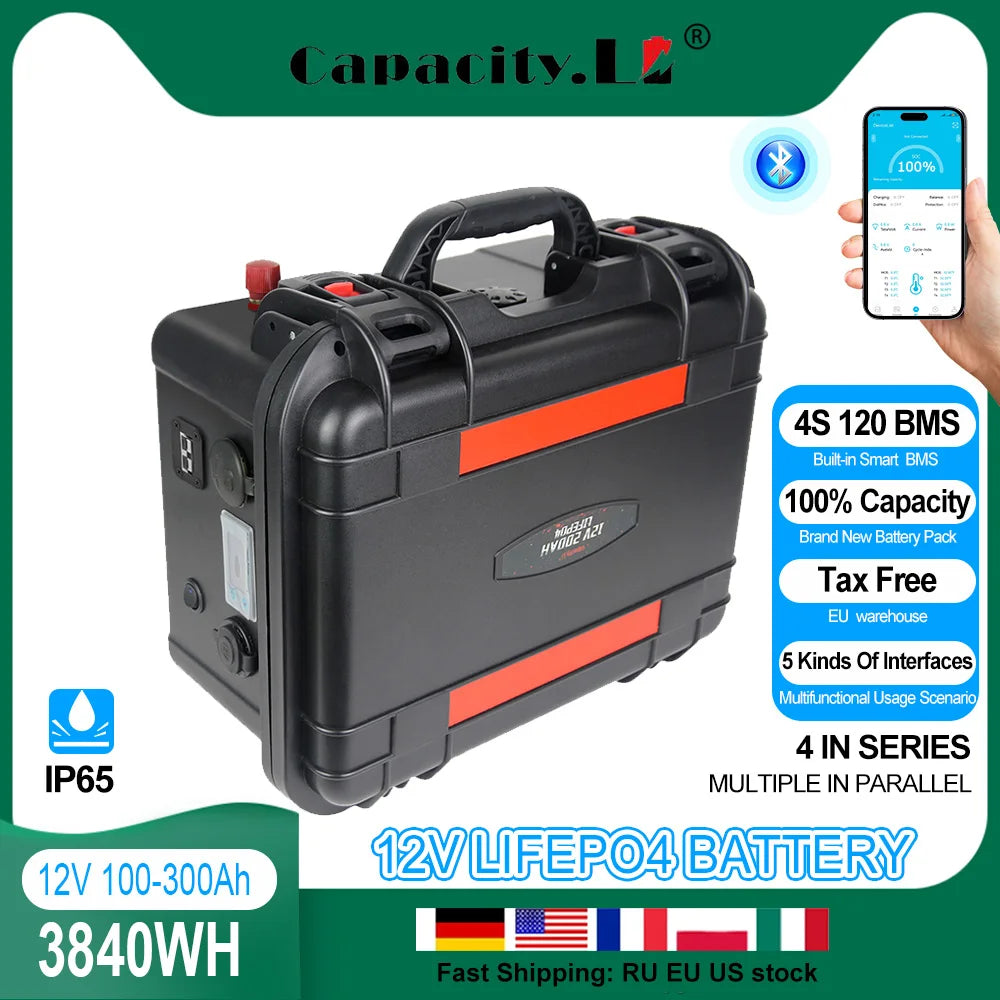 Capacity 12V 100AH 120Ah 150Ah 200AH Lifepo4 Battery Pack Rechargeable Battery For RV Solar Motor Outdoor Camping Part Inverter