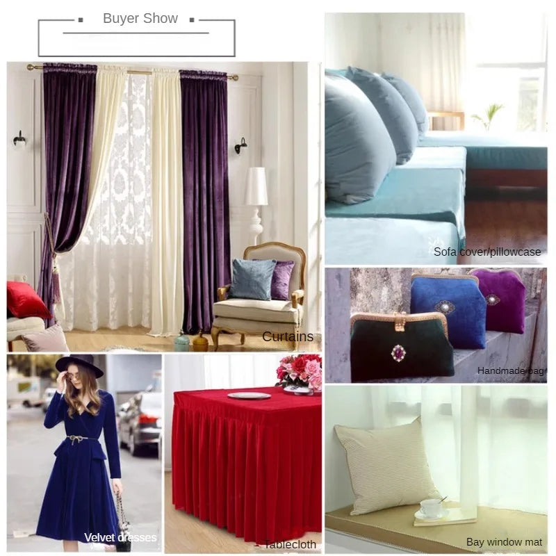 Thinkend Velvet Fabric By Meters for Upholstery Sofa Curtains Tablecloth Pillowcase Chair Sewing Soft Smooth Plain Velour Cloth
