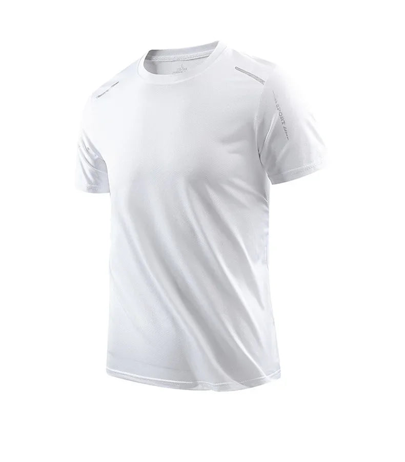 Men's Running Quick Drying T-shirts Breathable Hiking Fishing Tees Soft Elasticity Outdoor Sports Short Shirt Summer