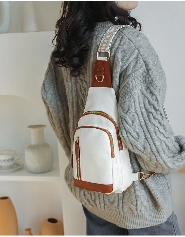 Retro Style Women's Fashion Chest Bag Multilayer Large Capacity Female Shoulder Bags Soft PU Leather Ladies Tote Purse Handbags