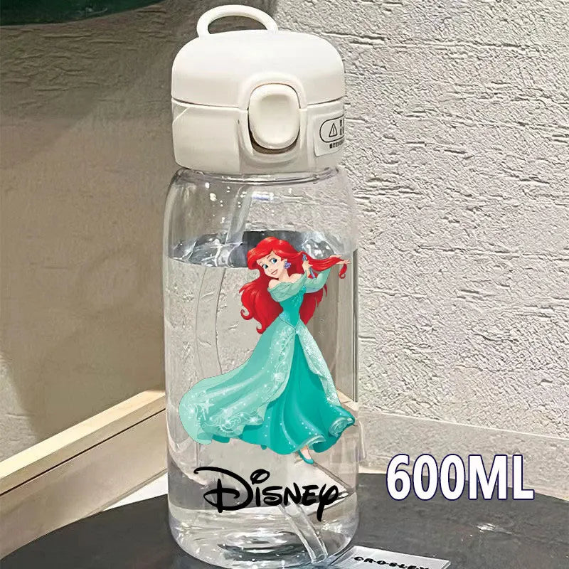 Straw 600/400ML Water Cup Princess Children Portable Plastic Mermaid Frozen Transparent Large Capacity Sport Water Bottle