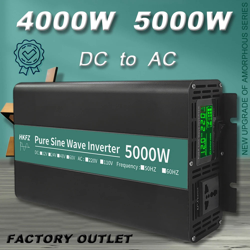 5000W Pure Sine Wave Inverter 12V 24V 48V DC To AC 110V 220V 4000W Voltage Converter Portable Car Converter Solar LED Inverter