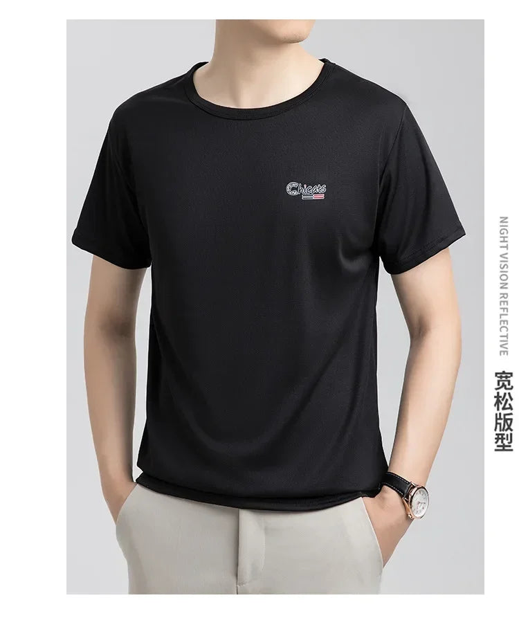 Summer Ice Silk T-shirt Men's Cold Short Sleeve O-neck Stretch Quick-drying Breathable Sports Shirt T Shirt Men