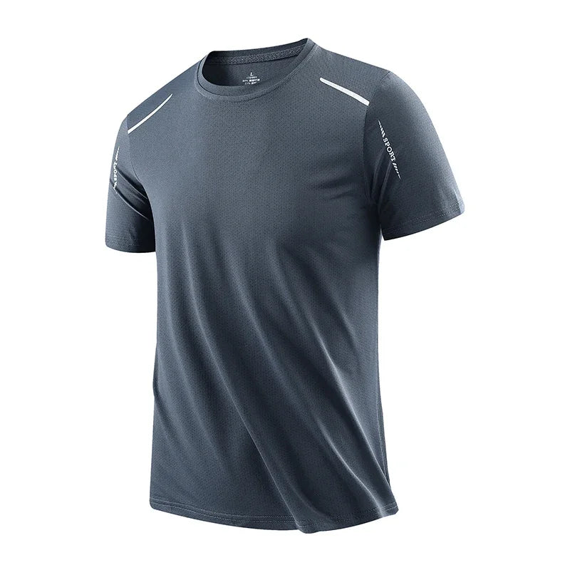 Men's Running Quick Drying T-shirts Breathable Hiking Fishing Tees Soft Elasticity Outdoor Sports Short Shirt Summer