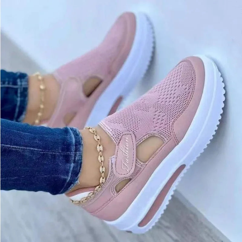 Large summer breathable women's casual shoes with thick sole sloping heel hollowed out low cut women'sshoes