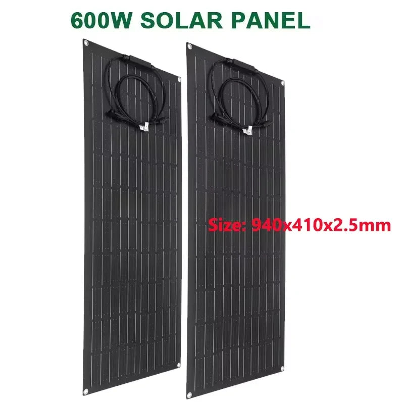 300W 600W Flexible Solar Panel 12V 24V Solar Charge Battery Kit with 30A/60A Controller for Camping RV Home Solar Power Bank