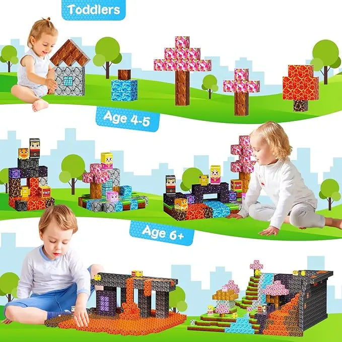Magnetic Building Blocks Magnet Cube Mine World Set Toy STEM Sensory Montessori Stacking Cubes Construction Set Toy Holiday Gift