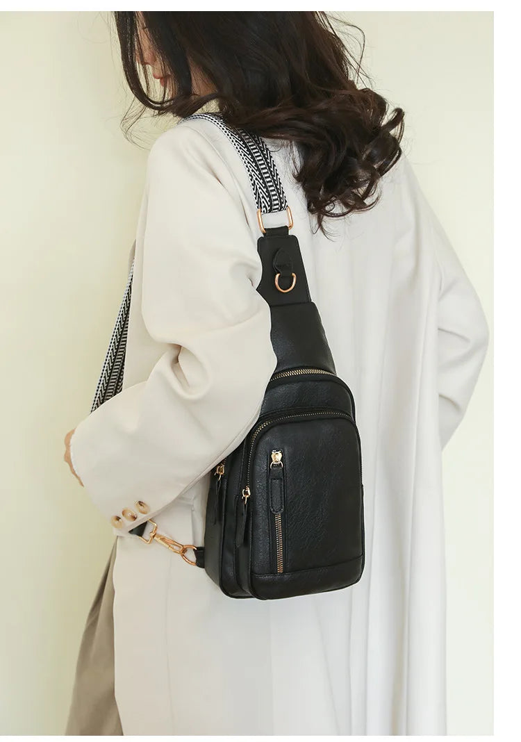 Retro Style Women's Fashion Chest Bag Multilayer Large Capacity Female Shoulder Bags Soft PU Leather Ladies Tote Purse Handbags