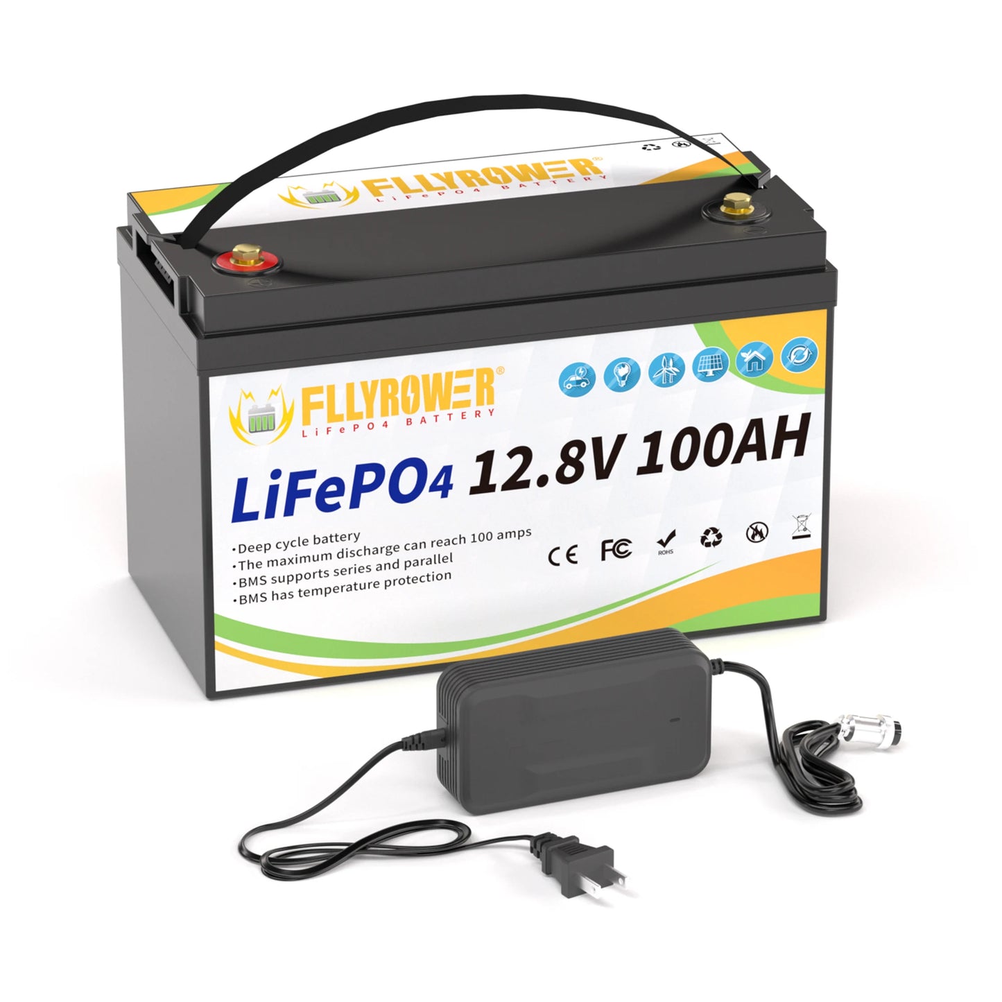 Germany Stock FLLYROWER 12.8v 100Ah 120Ah 180Ah 200Ah 300Ah LiFePO4 Battery Pack Solar Lithium Lifepo4 Battery