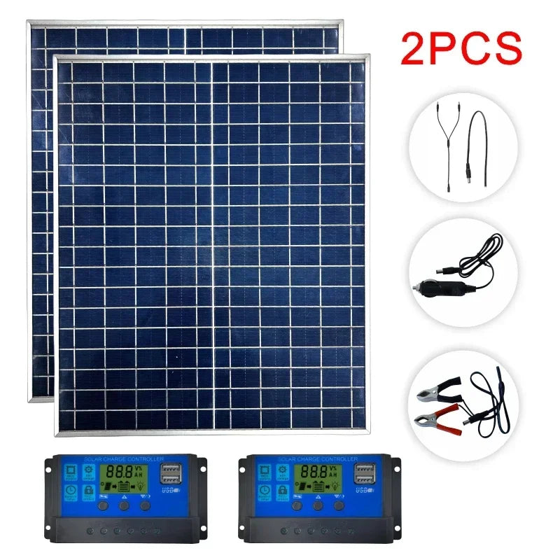 500W 1000W Solar Panel Kit Complete 12V Polycrystalline Power Portable Outdoor Rechargeable Solar Cell Solar Generator for Home