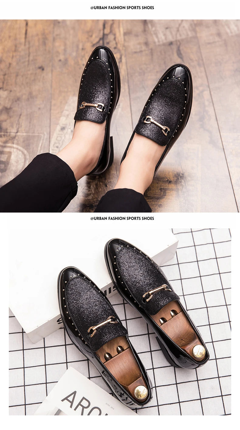 Shiny Leather Shoes for Men Platform Dress Shoes Luxury Slip on Men Loafers Party Designer Wedding Footwear Zapatos Para Hombres