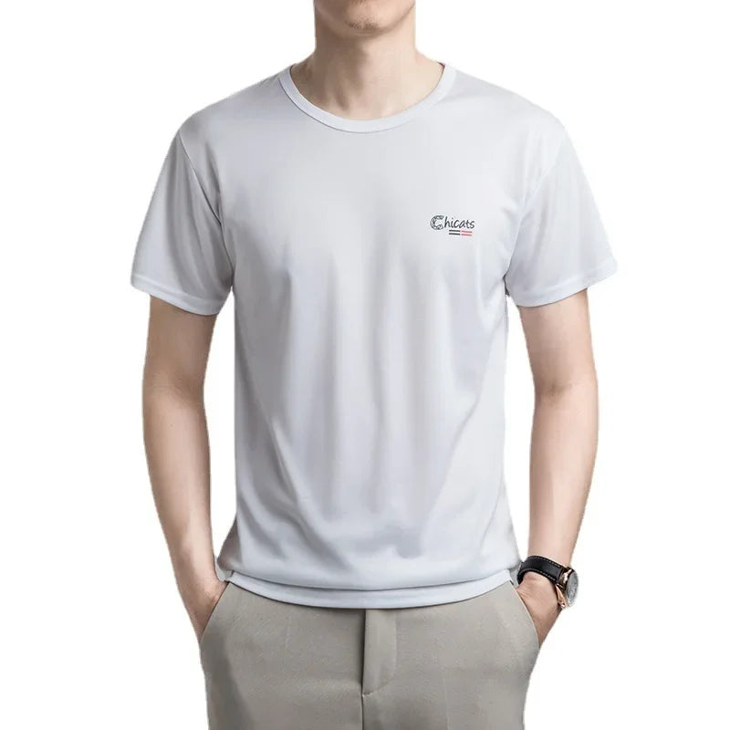 Summer Ice Silk T-shirt Men's Cold Short Sleeve O-neck Stretch Quick-drying Breathable Sports Shirt T Shirt Men