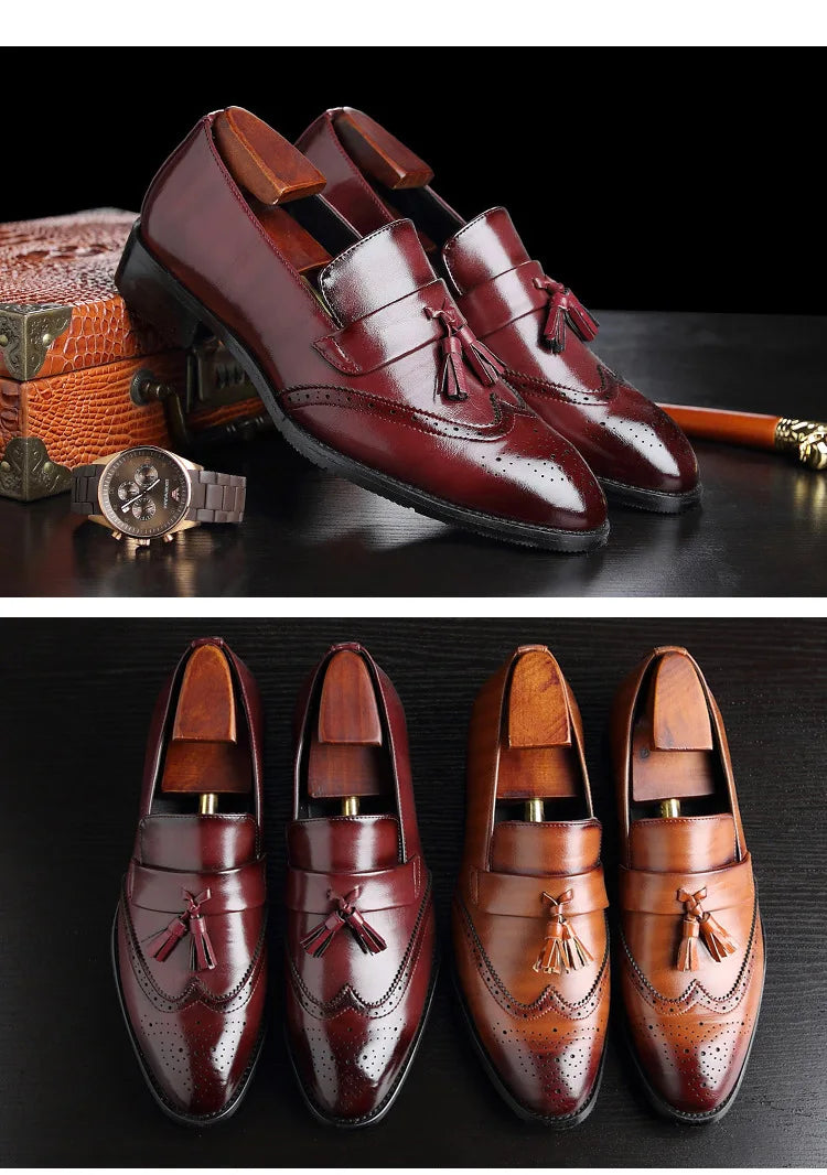 Luxury Men Leather Loafers designer Tassels Brogue Shoes Male Wedding Shoes Fashion High Quality Men Casual Shoes Big Size 37-48