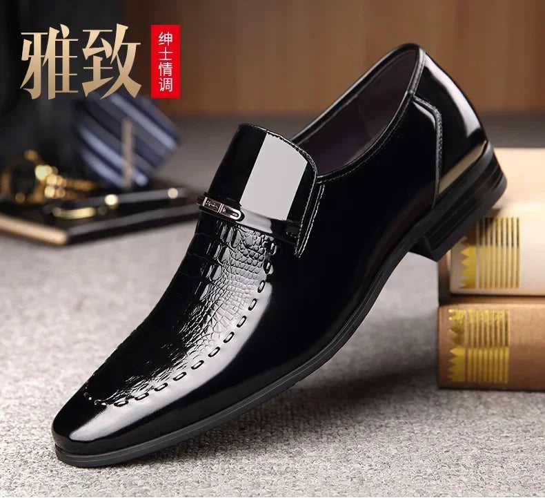 New 2024 Men Leather Shoes Business Classic Office Shoes for Men Crocodile Pattern Men Dress Shoes Breathable Brand Casual