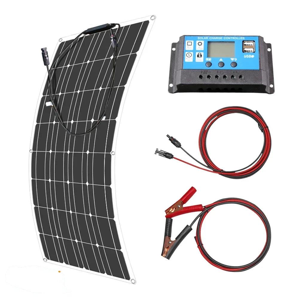 6000W-1000W 12V Flexible Solar Panel Kit - Waterproof Monocrystalline for RV Roofs/Camping/Off-Grid Power