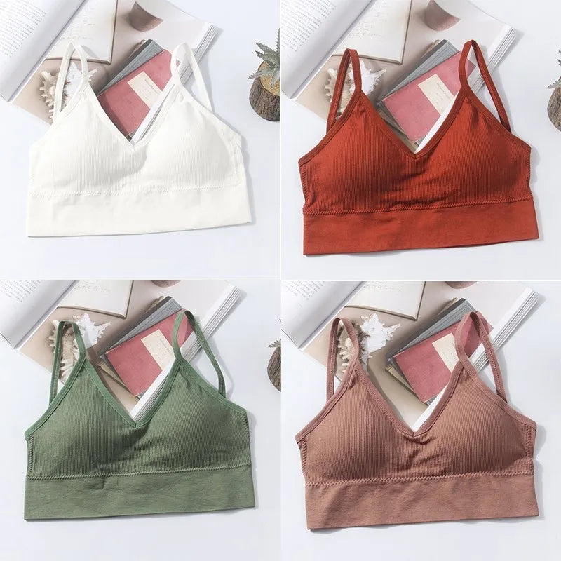 Kit 4 Women Seamless Bra Set, Sexy Beautiful Back Cotton Bra Comfortable Breathable Padded Bra Underwear