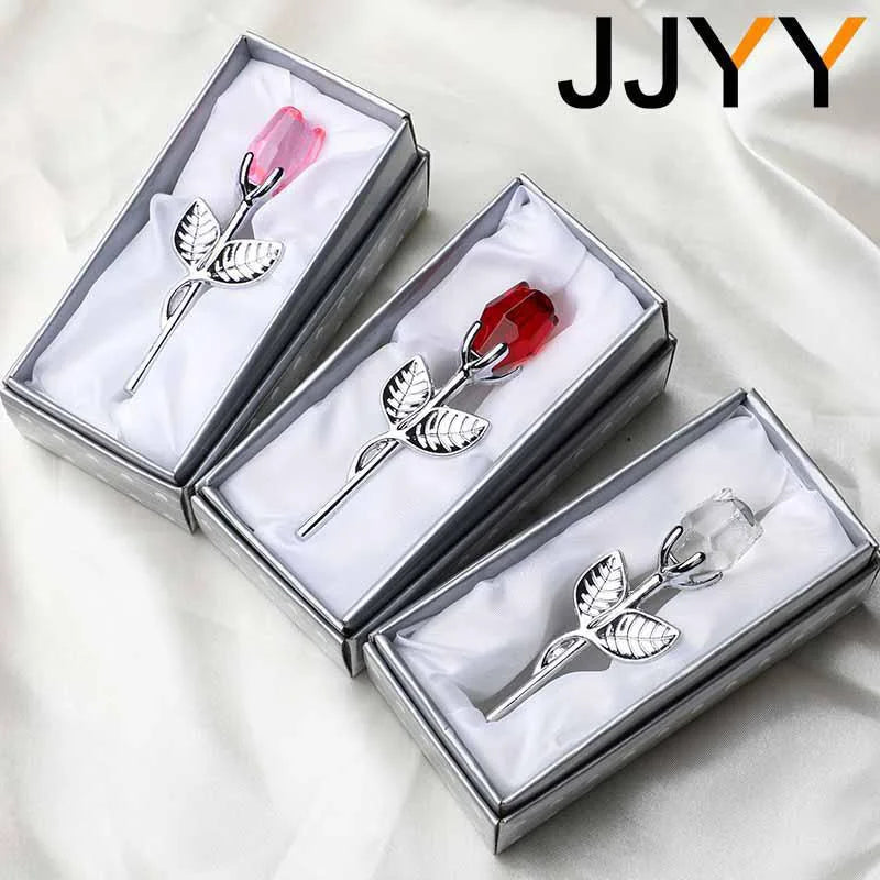 Valentines Day Gift Crystal Glass Rose Flower Figurines Craft Favors Lovers Gift Souvenir Wedding Decoration Ornaments Gift Box