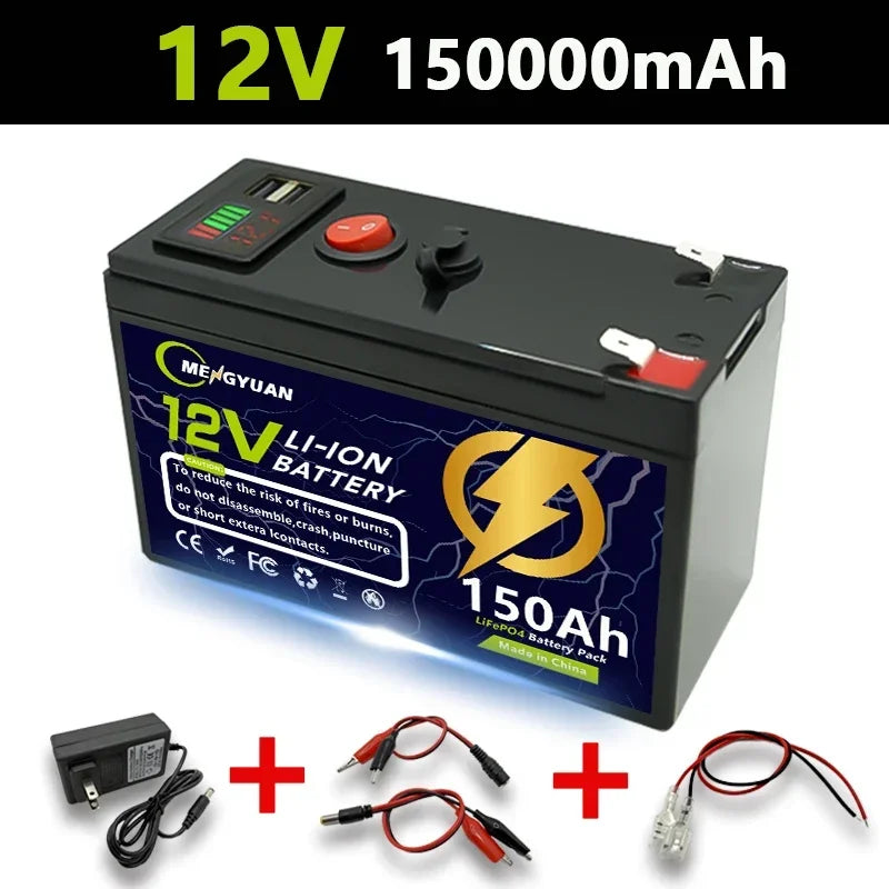 12V 150Ah LiFeP04 Battery Deep Cycle Lithium Battery 30A BMS 6000+ Cycles Perfect for Solar Fish Finder Power Wheel Boat Home RV